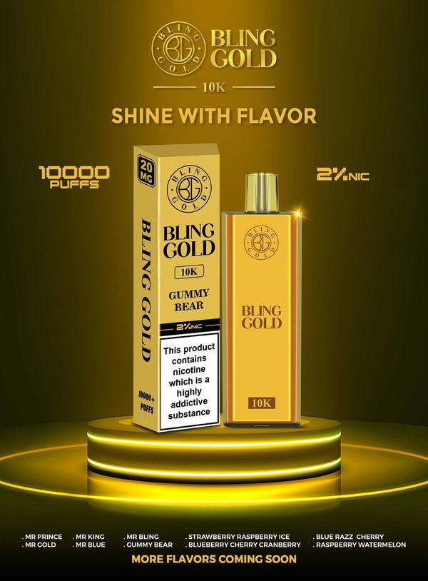 Gold Bling 10000 Puffs Prefilled Vape Pod Box of 10, UK Vaper2