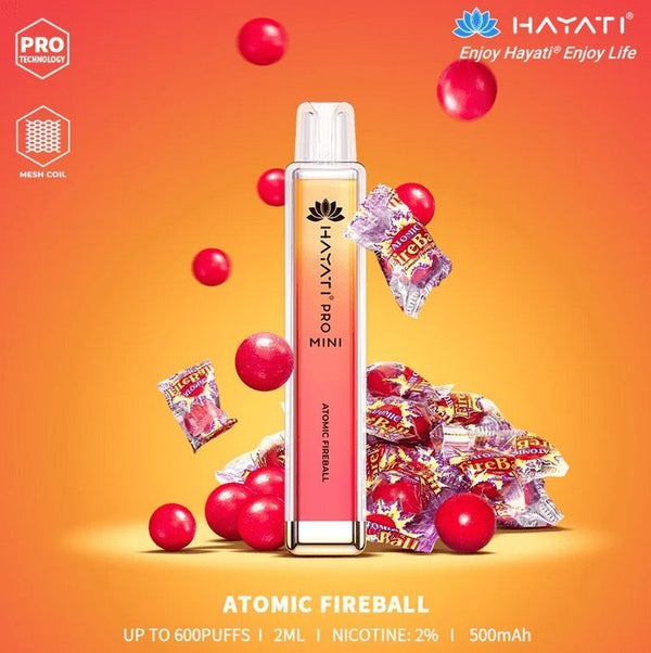 Hayati Crystal Pro Mini 600 Puff Prefilled Vape Bar Pod, Atomic Fireball Flavor