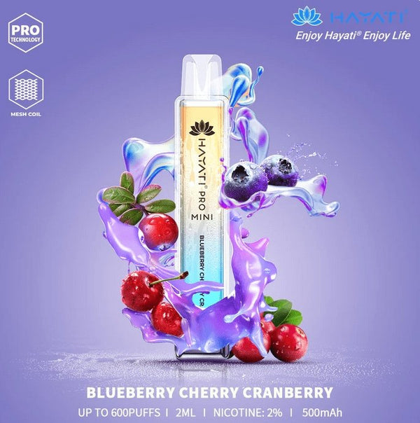Hayati Crystal Pro Mini 600 Puff Prefilled Vape Bar Pod, Blueberry Chery Cranberry Flavor