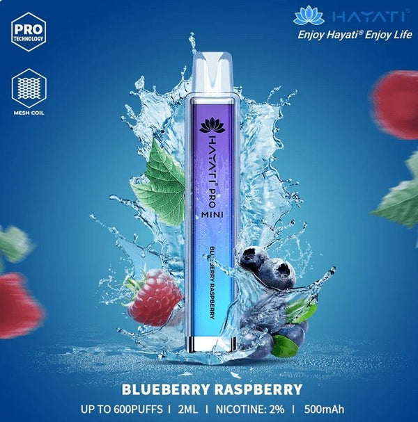 Hayati Crystal Pro Mini 600 Puff Prefilled Vape Bar Pod, Blueberry Raspberry Flavor