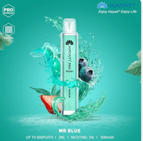 Hayati Crystal Pro Mini 600 Puff Prefilled Vape Bar Pod, Mr Blue Flavor