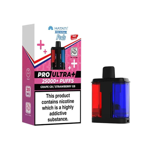 Hayati Pro Ultra Plus 25k Prefilled Pods Box of 5, Grape GB, Strawberry GB Flavour
