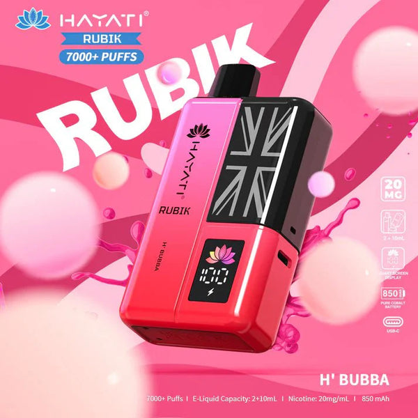 Hayati Rubik 7000 Puffs Pre Filled Vape Kit Pack of 5, H Bubba Flavor