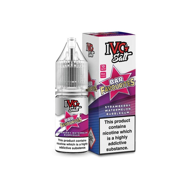 IVG Salts 10ml IVG Bar Favourites Pack of 10, Strawberry Watermelon Bubblegum Flavor