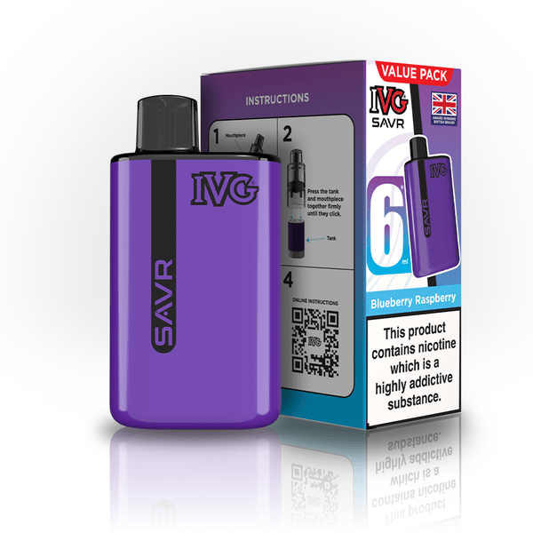 IVG SAVR 3000 Puff Prefilled Vape Kit Box of 5, Blueberry Raspberry Flavor