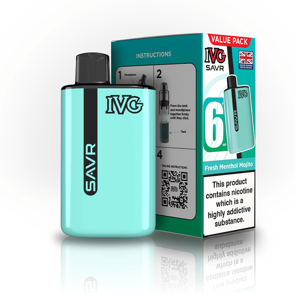 IVG SAVR 3000 Puff Prefilled Vape Kit Box of 5, Fresh Menthol Mojito Flavor
