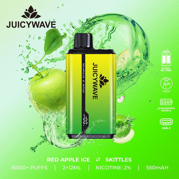Juicy wave 15000 Puff Prefilled Vape Pod Device 20 MG, Red Apple Ice Flavor