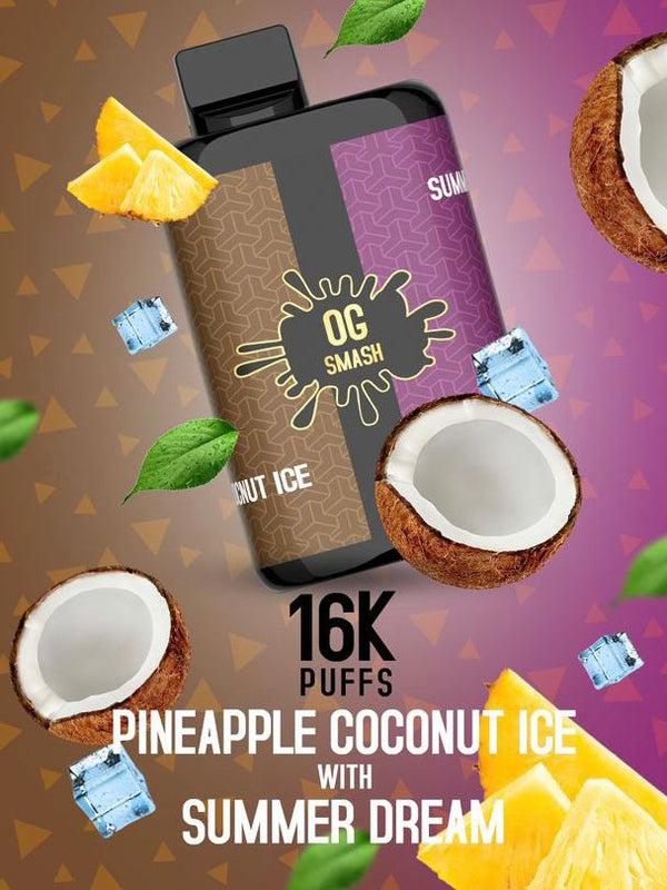 OG SMASH DUO 16000 Puff Prefilled Vape Pod Kit, Pineapple Coconut Ice, Summer Dream Flavor
