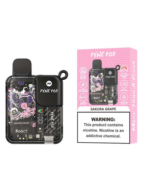 Pyne Pod Boost 8500 Puffs Prefilled Vape Kit Pack of 5, Sakura Grape Flavor
