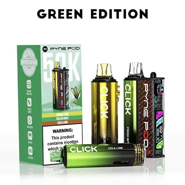 Pyne Pod Click 50K Puffs Prefilled Vape Kit Box of 5, Green Edition Flavor