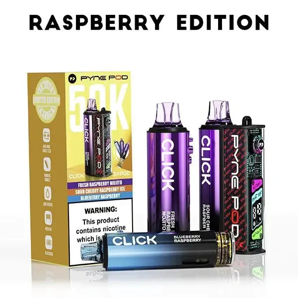 Pyne Pod Click 50K Puffs Prefilled Vape Kit Box of 5, Rasp Berry Edition Flavor