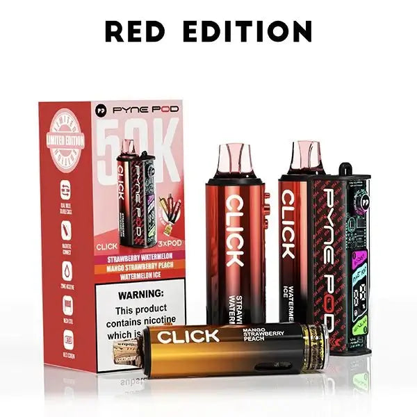Pyne Pod Click 50K Puffs Prefilled Vape Kit Box of 5, Red Edition Flavor