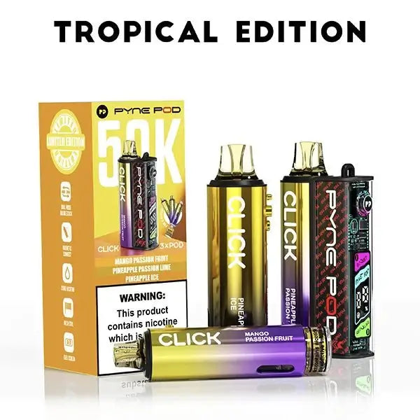 Pyne Pod Click 50K Puffs Prefilled Vape Kit Box of 5, Tropical Edition Flavor