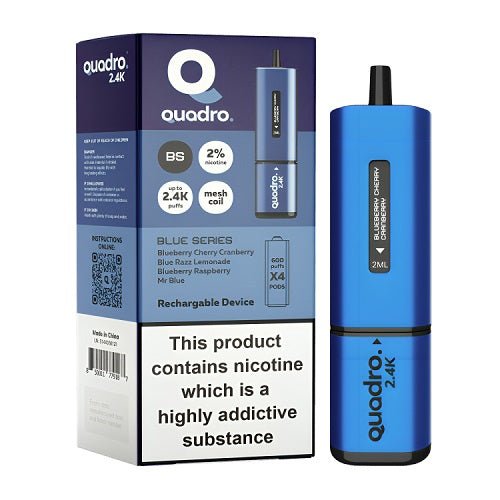 Quadro 4-in-1 2400 Puffs Prefilled Vape pod Device, Blueberry Cherry Cranberry Flavor