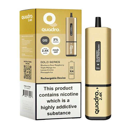 Quadro 4-in-1 2400 Puffs Prefilled Vape pod Device, Blueberry Sour Raspberry Flavor