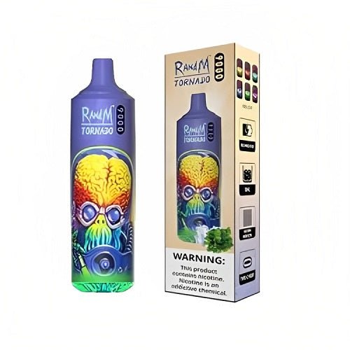R&M Tornado 9000 Prefilled Vape Pod Device Box of 10, Cool Mint Flavor