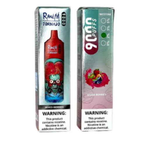 R&M Tornado 9000 Prefilled Vape Pod Device Box of 10, Mixed Berries Flavor