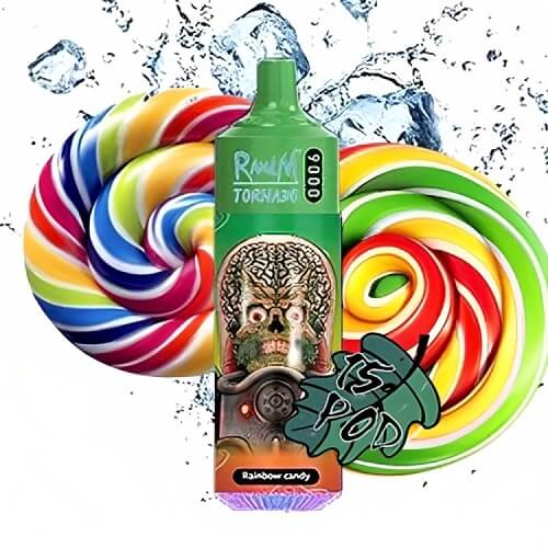 R&M Tornado 9000 Prefilled Vape Pod Device Box of 10, Rainbow Candy Flavor