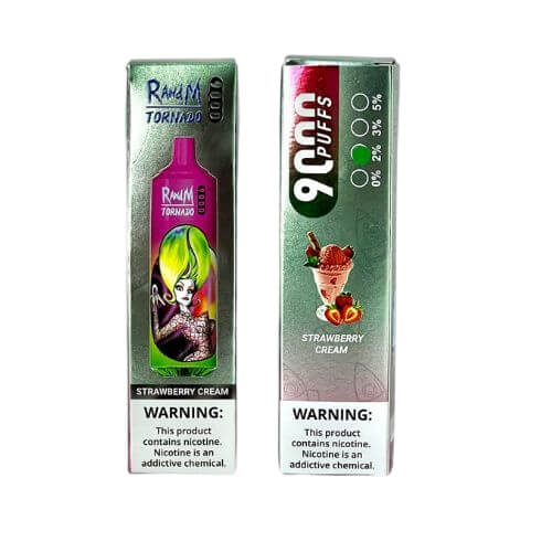 R&M Tornado 9000 Prefilled Vape Pod Device Box of 10, Strawberry Cream Flavor