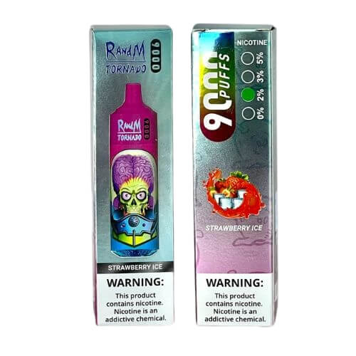 R&M Tornado 9000 Prefilled Vape Pod Device Box of 10, Strawberry Ice Flavor