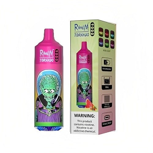 R&M Tornado 9000 Prefilled Vape Pod Device Box of 10, Watermelon Bubble Gum Flavor