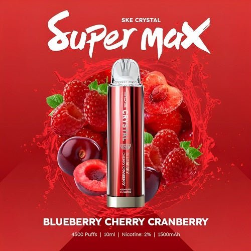SKE Crystal Super Max 4500 Prefilled Pod Kit Box of 10, Blue Berry Cherry Cranberry Flavor