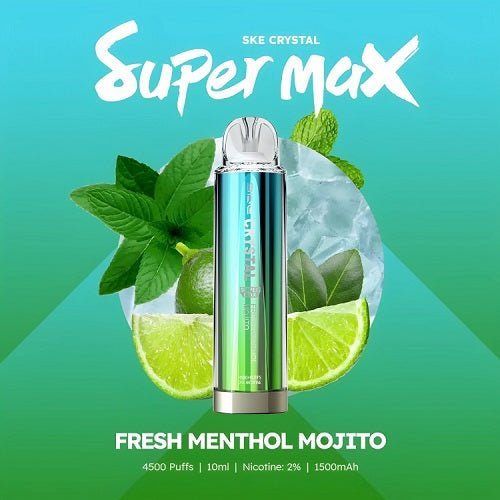 SKE Crystal Super Max 4500 Prefilled Pod Kit Box of 10, Fresh Menthol Mojito Flavor