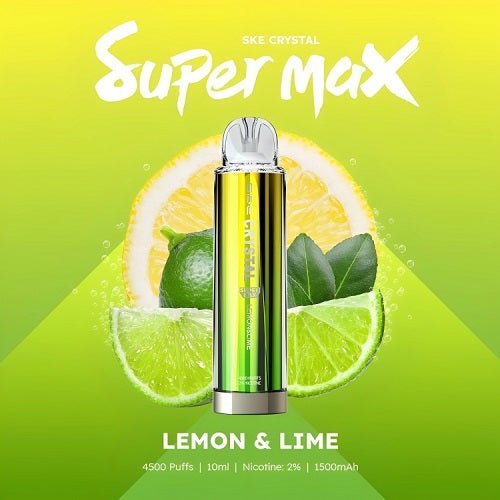 SKE Crystal Super Max 4500 Prefilled Pod Kit Box of 10, Lemon Lime Flavor