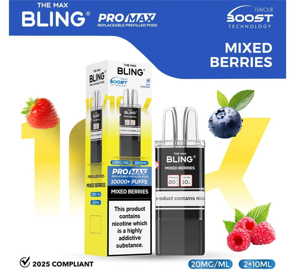 The Bling 10K Pro Max Replacement Prefilled Pods - Box of 5 Available In Mixed Berries Flavour 