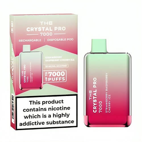 The Crystal Pro 7000 Puffs Prefilled Vape Pod Device, Strawberry Raspberry Cherry Ice Flavor