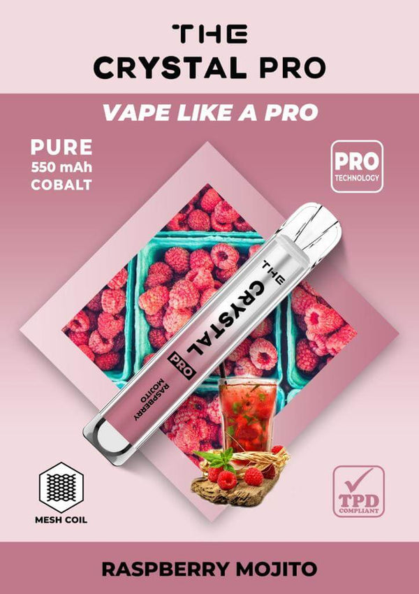 The Crystal Pro Bar 600 Puff Prefilled Vape Pod Device, Raspberry Mojito Flavor