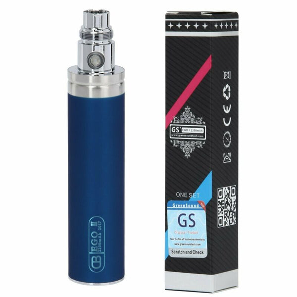 GS eGo II 2200mAh or GS eGo III 3200mAh in Blue vape battery mega kit, providing high-capacity power for extended vaping sessions.