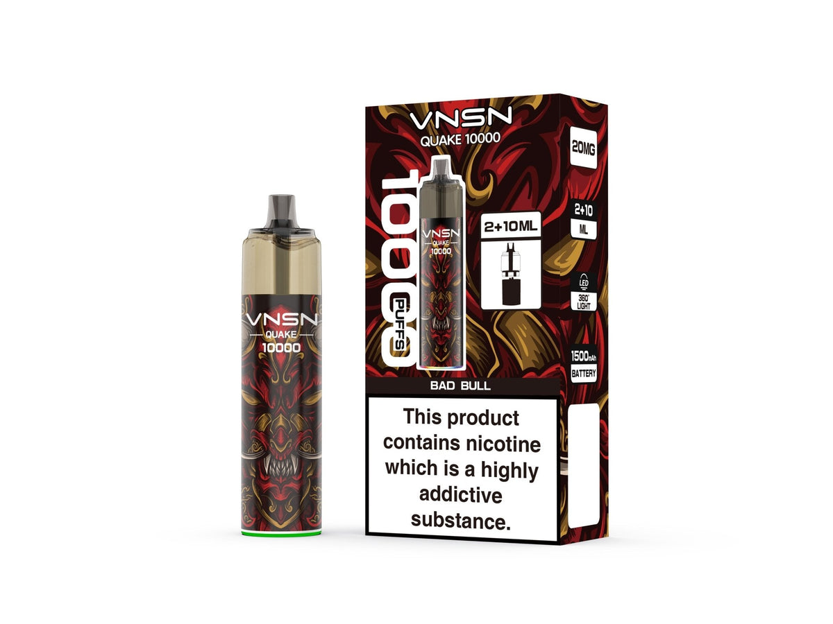 VNSN Quake 10000 Puffs Prefilled Pod Vape Kit Box of 5, Bad Bull Flavour